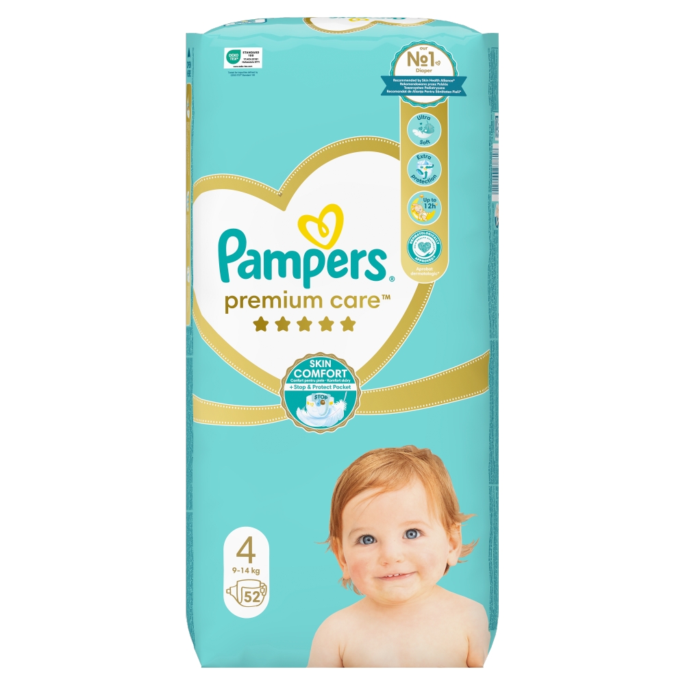PAMPERS PREMIUM CARE Pieluszki rozmiar 4, 9-14 kg 52 szt.