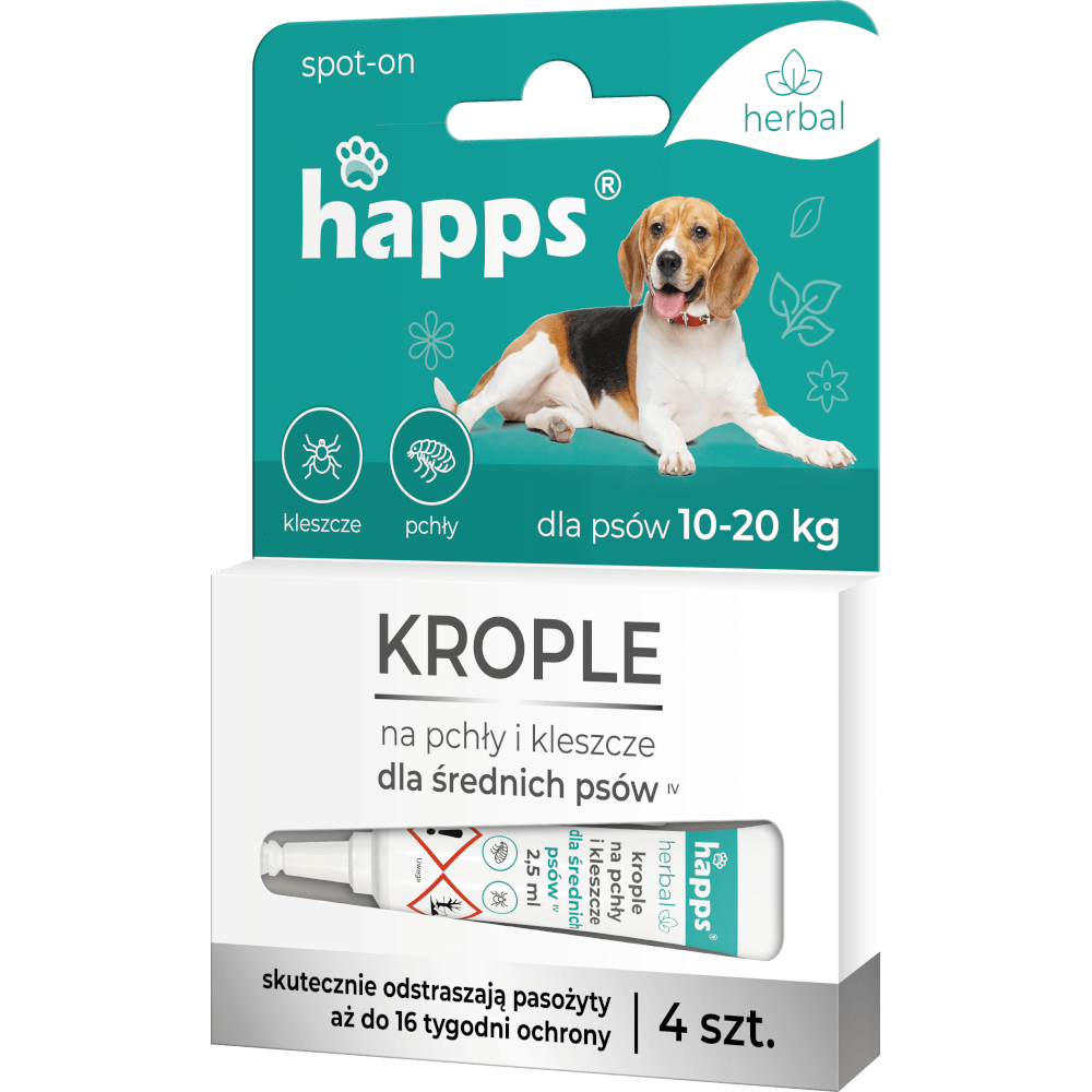 HAPPS Krople na pchły i kleszcze dla średnich psów (10-20 kg) 4szt.