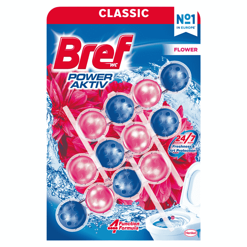 BREF WC COLOR AKTIV+ Zawieszka myjąco-zapachowa do muszli WC świeże kwiaty 3 x 50 g