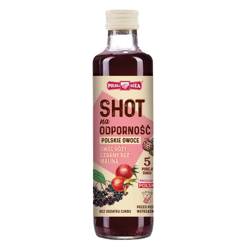 POLSKA RÓŻA Shot na odporność NFC - owoc róży, czarny bez, malina (bez cukru) 250 ml